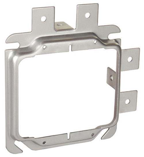 4" Square Low Voltage Two Gang Device Ring, Raised 5/8"