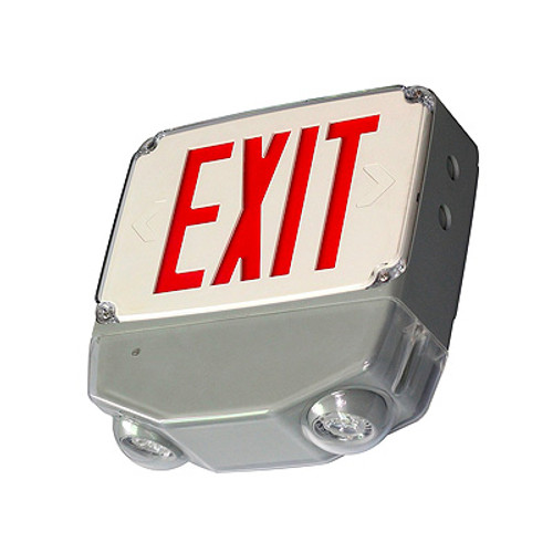 All LED Exit and Emergency Combo, Double Face, Red Letter, White Housing, Cold Weather