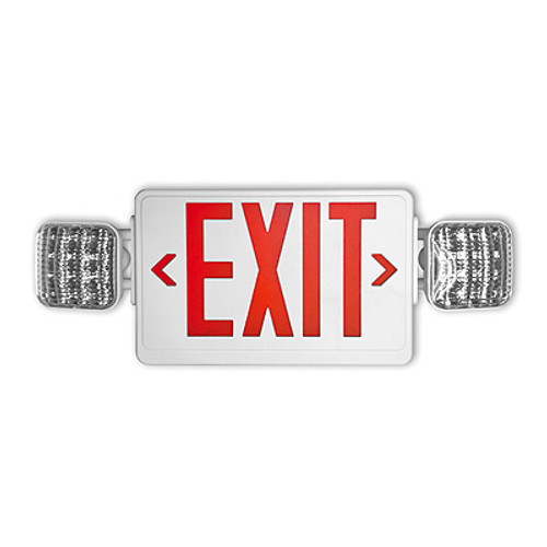 LED Exit & Emergency Combo, 2 Faces, Green Lettering, White Housing, Self-Diagnostics