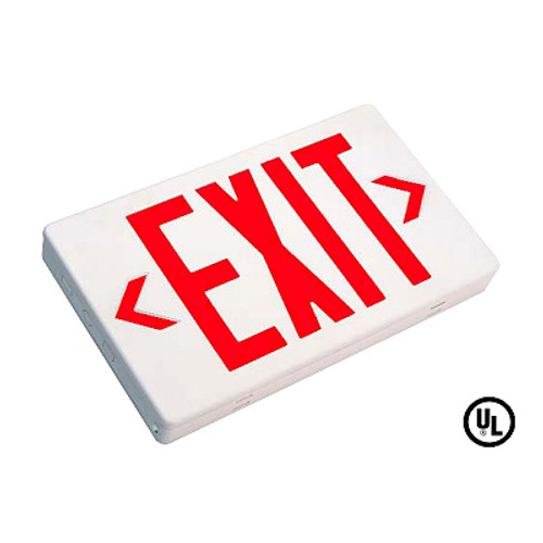 LED Exit Sign, 2 Faces, Red Letters, White Housing, Battery Backup, Self-diagnostics