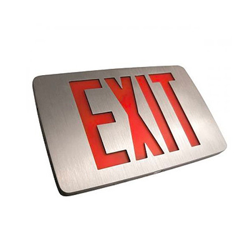 Thin Die-Cast LED Exit Sign, Double Face, Green Letters, Aluminum Housing, Battery Back-up