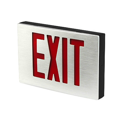 Die-Cast Aluminum LED Exit Sign, Universal Single/Double Face, Red Letters, Aluminum Housing, Battery Back-up