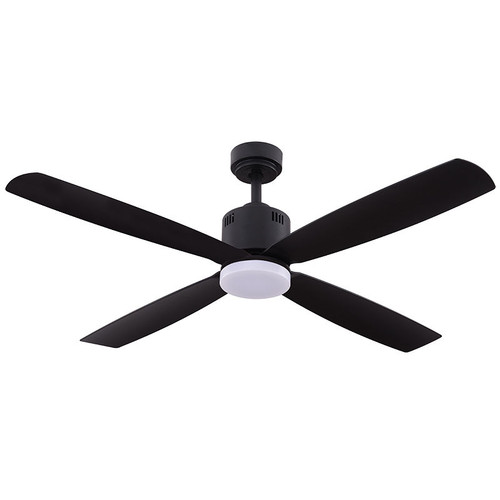 52-Inch Ceiling Fan with Down Light, 4-Blade, Wall Switch, 3000K, Black Housing, Black Blades