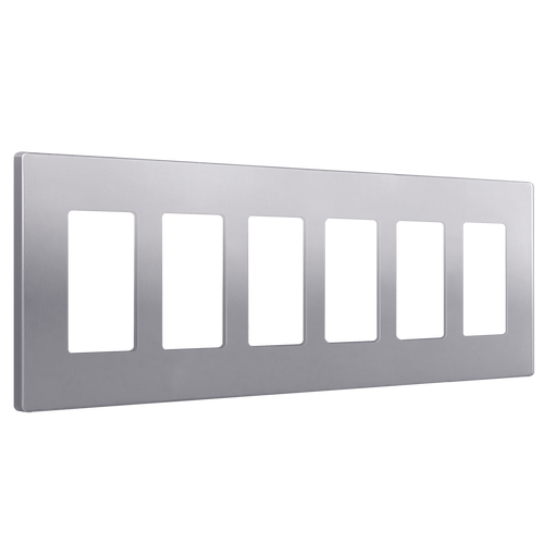 Screwless Wall Plate, 6-Gang Decorator/GFCI, Silver