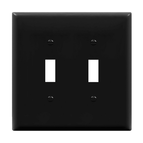 2-Gang Toggle, Mid-Size, Plastic Wall Plate, Black
