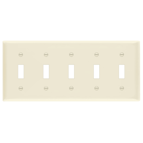 5-Gang Toggle Wall Plate, Mid-Size, Light Almond