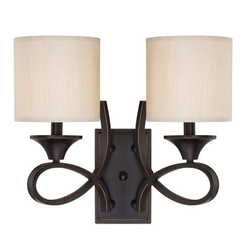 Lenola Two-Light Indoor Wall Fixture with Beige Fabric Shades