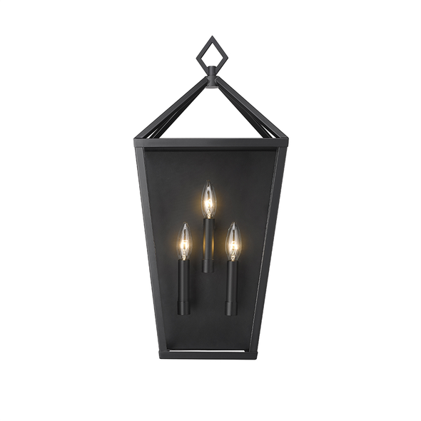 Millennium Lighting Arnold One Light Outdoor Wall Lantern, 3-Candle, E12 Candelabra Base, 180W Total, 120V, Powder Coated Black, Clear Glass, Wet Location