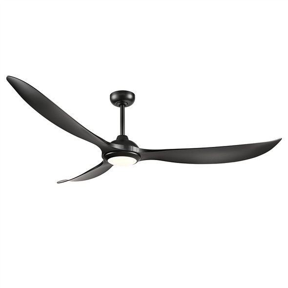 Wynleaf 72" 3-Blade LED Indoor/Outdoor Ceiling Fan, Integrated LED, 20W, 120V, 3000K|3500K|4000K, Matte Black, Matte Black Blades, Etched Lens, Wet Rated, Wall Control