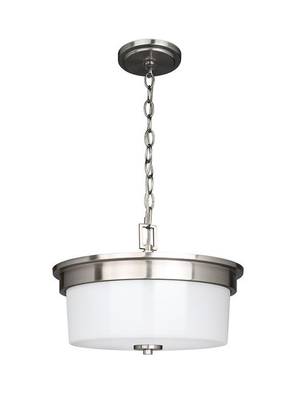 Craydon 2-Light Semi-Flush Mount/Convertible Pendant, 2-Light, Frosted White Glass, Brushed Nickel/Black/Aged Brass