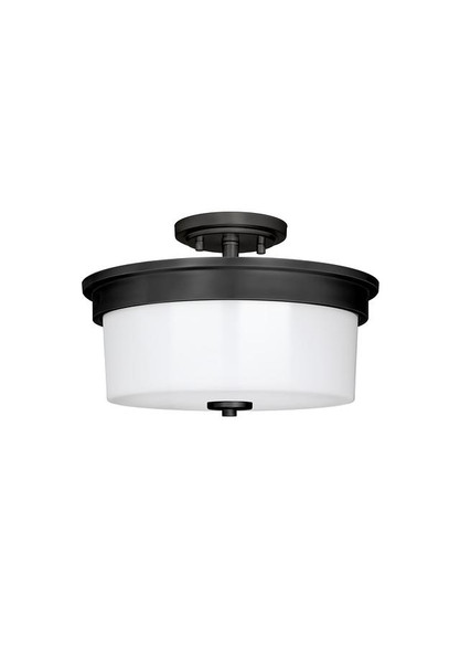 Craydon 2-Light Semi-Flush Mount/Convertible Pendant, Frosted White Glass, Brushed Nickel/Black/Aged Brass Finish