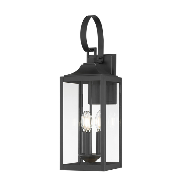 Halston Three Light Outdoor Wall Sconce, Powder Coated Black, 3-Light, E12 Candelabra Base, 120V