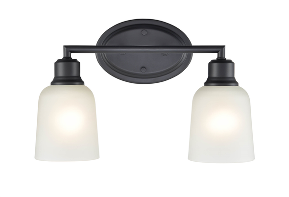Millennium Lighting 2802 Amberle Two-Light Vanity, Matte Black, 2-Light, E26 Medium Base, 120V