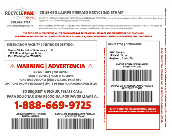 RecyclePak Crushed Lamps Prepaid Recycling Stamp