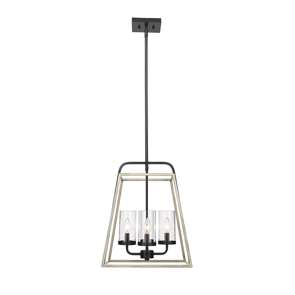 Bonnie Four Light Pendant, Matte Black/Grey Wood, 4-Candle, E12 Candelabra Base, 120V