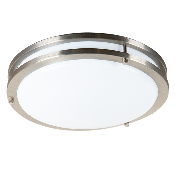 Energetic Lighting FMB Series LED Round Flush Mount, 12", Brushed Nickel, 1200|1050|900 lumens, 16W|14W|12W, 120V, 2700K|3000K|3500K|4000K|5000K, 90 CRI, Triac Dimming