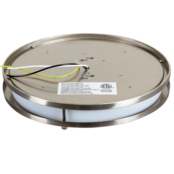 Energetic Lighting FMB Series LED Round Flush Mount, 12", Brushed Nickel, 1200|1050|900 lumens, 16W|14W|12W, 120V, 2700K|3000K|3500K|4000K|5000K, 90 CRI, Triac Dimming