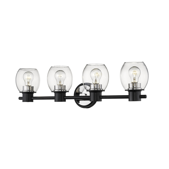 Millennium Lighting 3554 Four Light Vanity, Matte Black, Polished Nickel, Clear Glass, 4-Light, Medium E26 Base, 120V