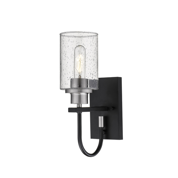 Millennium Lighting Clifton One Light Vanity, 1-Light, Medium (E26) Base, 100W, 120V, Matte Black/Brushed Nickel, Clear Seeded Glass
