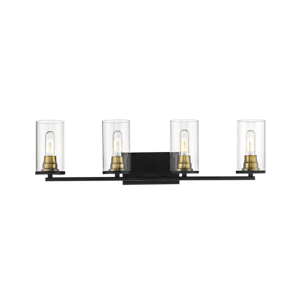 Millennium Lighting Pasadena Four Light Vanity, 4-Light, MB/HBZ Matte Black/Heirloom Bronze, Clear Glass, Medium E26 Base, 120V