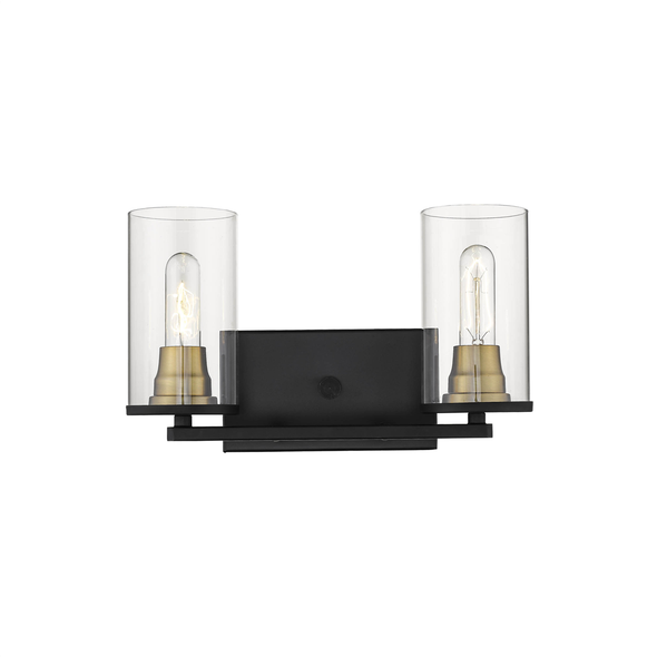 Millennium Lighting Pasadena Two Light Vanity, 2-Light, Medium (E26) Base, Matte Black/Heirloom Bronze, Clear Glass, 120V