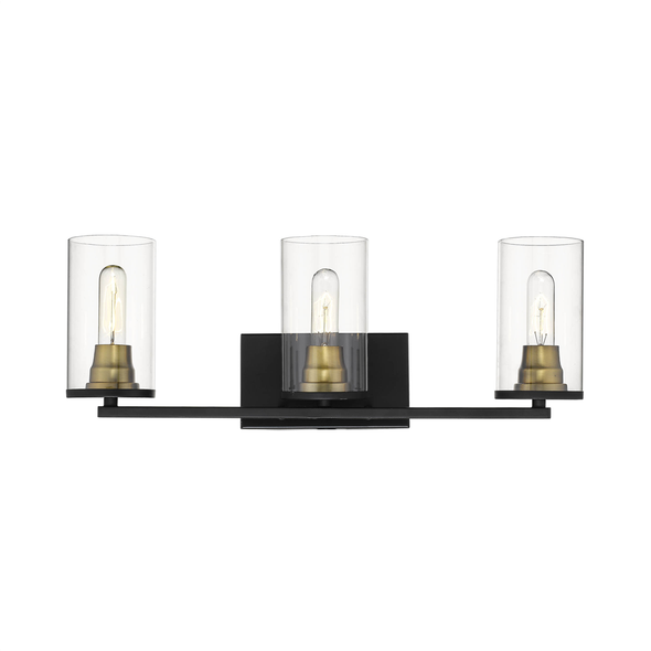 Millennium Lighting Pasadena Three Light Vanity, 24"W, Matte Black/Heirloom Bronze, Clear Glass, 3 x Medium E26, 120V