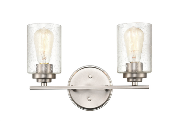 Millennium Lighting 3682 Two Light Vanity, Satin Nickel, Clear Seeded Glass, 2-Light, Medium (E26) Base, 120V
