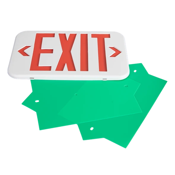 Universal LED Exit & Emergency Combo, Red/Green Lettering, White Finish, 120/277V