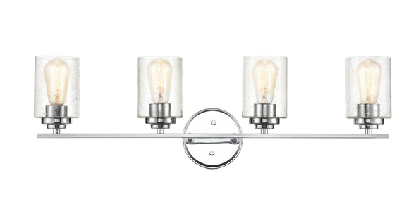 Millennium Lighting 3684 Four Light Vanity, Chrome, 4-Light, Medium (E26) Base, 120V, Clear Seeded Glass, Damp Location