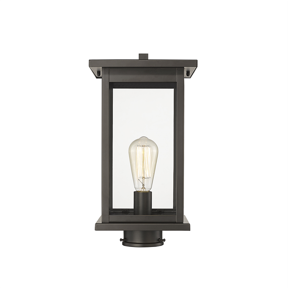 Bowton One Light Outdoor Post Lantern, Powder Coated Bronze, 100W, 120V, Medium (E26) Base, Clear Glass