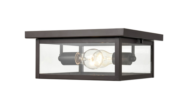 Millennium Lighting Evanton Two Light Outdoor Flush Mount, Powder Coated Bronze, 12"W, 5-1/4"H, 2 x 60W, 120V, Medium E26 Base, Clear Glass