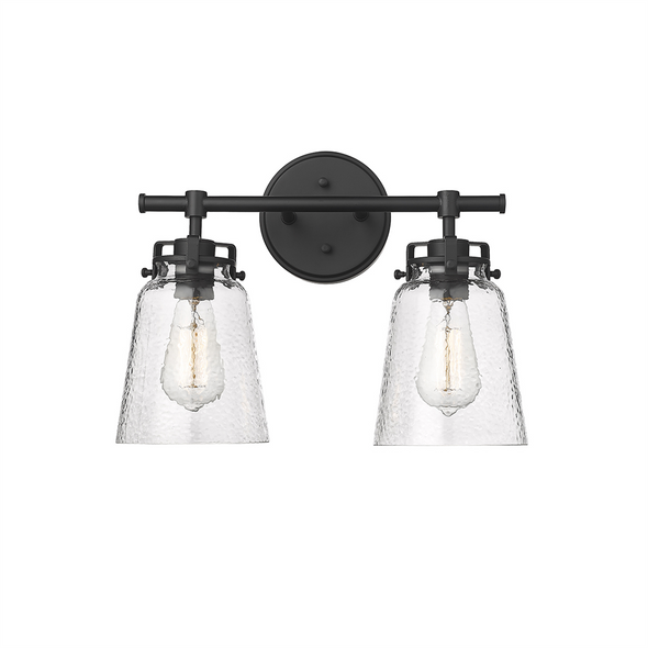 Millennium Lighting Amberose Two Light Vanity, 2-Light, Matte Black, Clear Hammered Glass, 120V