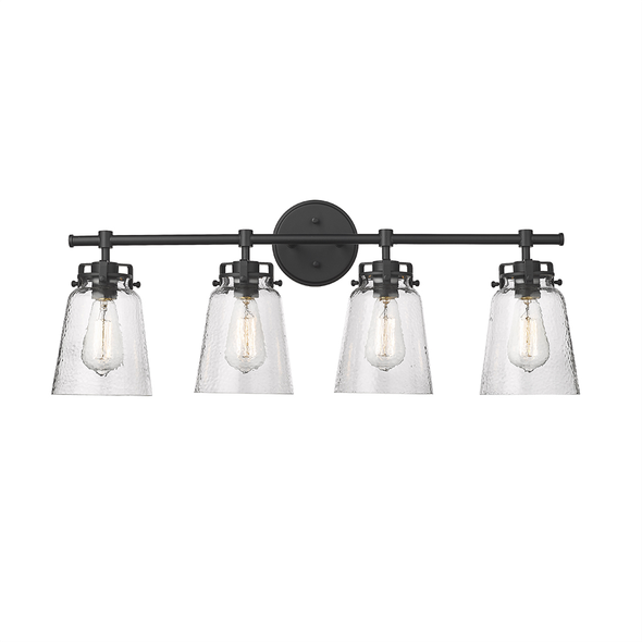 Amberose Four Light Vanity, Matte Black, 4-Light, Medium (E26) Base, 120V