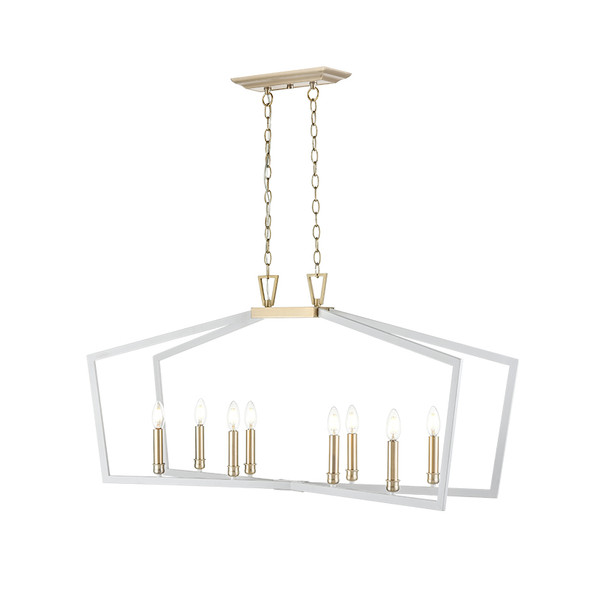 Elizabeth Eight Light Linear Chandelier, Matte White/Modern Gold, 8-Candle, 120V