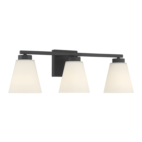 Strayhan Three Light Vanity, 3-Light, Matte Black, 22"W x 7"H x 6"Ext, E26 Medium Base, 120V