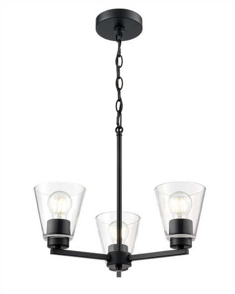 Strayhan Three Light Chandelier, Matte Black, 3-Light, 180W, 120V