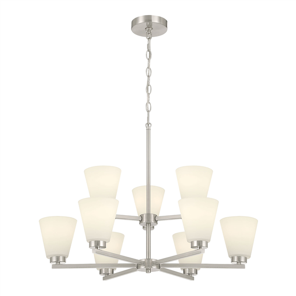 Strayhan Nine Light Chandelier, Brushed Nickel, 9-Light, 120V, 540W Total