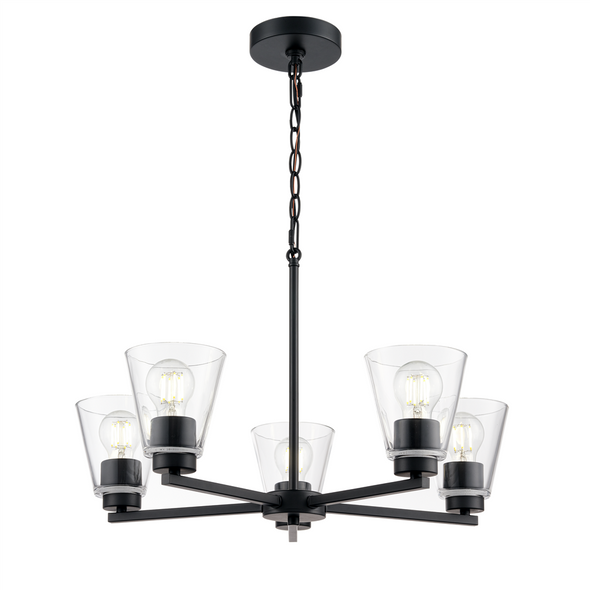 Strayhan Five Light Chandelier, Matte Black, 5-Light, 300W, 120V