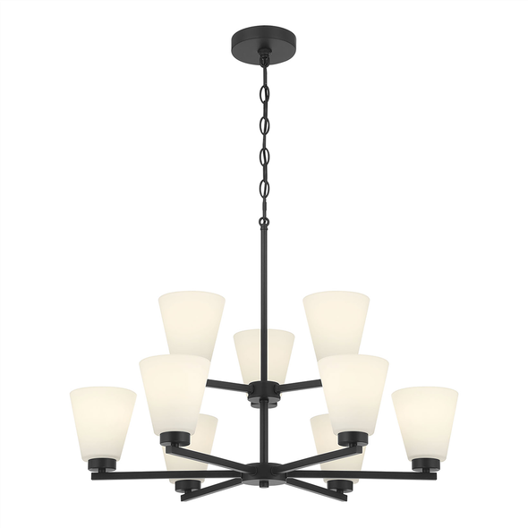Strayhan Nine Light Chandelier, Matte Black, 9-Light, Medium (E26) Base, 120V