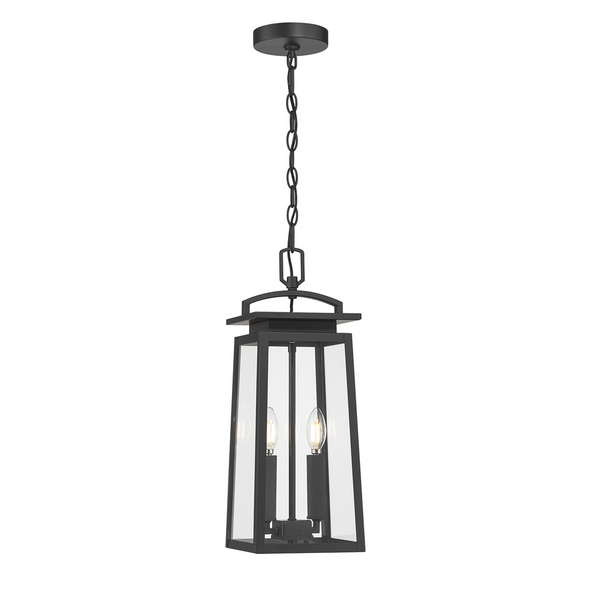 Kendrix Three Light Outdoor Pendant, Powder Coated Black, 2-Candle, 120V