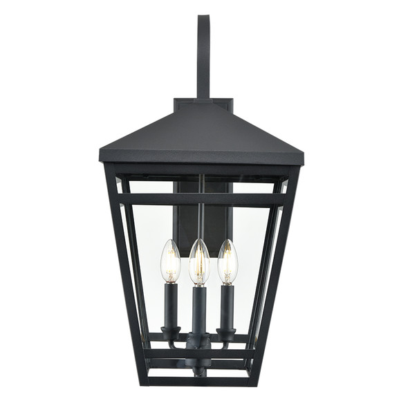 Seager Three Light Outdoor Wall Sconce, Textured Black, 3-Candle, E12 Candelabra Base, 120V