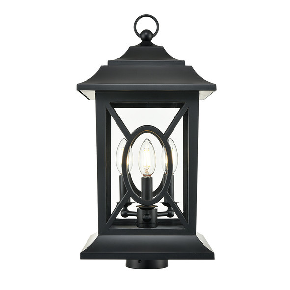 Allbert Three Light Outdoor Post Mount, Powder Coated Black, 3-Candle, 120V