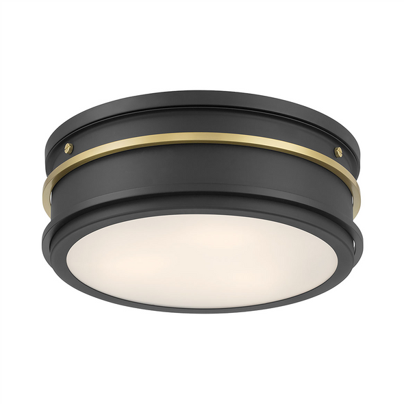 Stralara Two Light Flush Mount, 2-Light, Matte Black/Vintage Brass, 120V, 18W