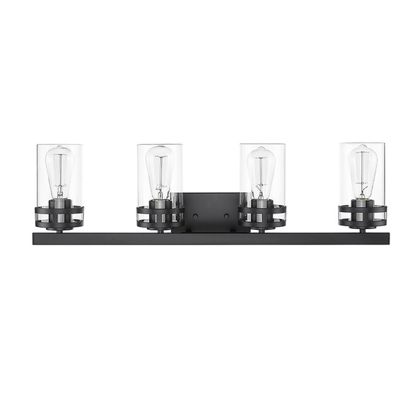 Lunden Four Light Vanity, 4-Light, Matte Black, Clear Glass, Medium (E26) Base, 120V