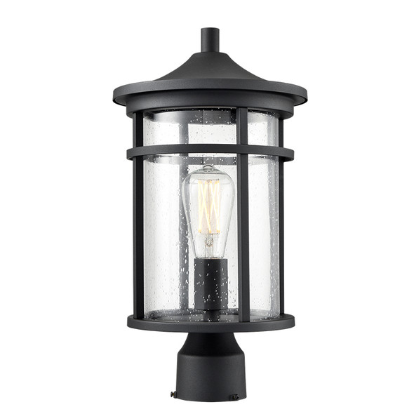 Namath One Light Outdoor Post Lantern, 1-Light, Medium E26 Base, 100W, 120V, Textured Black, Clear Seeded Glass