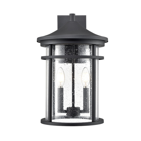 Namath Two Light Outdoor Wall Mount, Textured Black, 2-Light, 120V, 80W Total, Clear Seeded Glass, E12 Candelabra Base