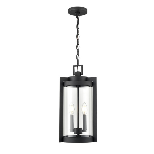 Ellway Two Light Outdoor Pendant, Textured Black, 2-Candle, Candelabra (E12), 120V