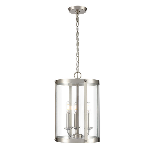 Aydenn Three Light Pendant, Brushed Nickel, 3-Light, 120V, 180W Total, Clear Glass