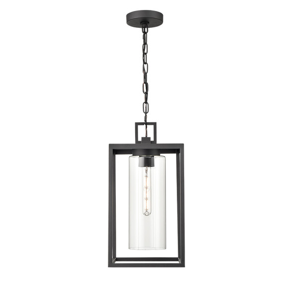 Ellway One Light Outdoor Pendant, 1-Light, Medium (E26) Base, 100W, 120V, Textured Black, Clear Glass, Wet Location