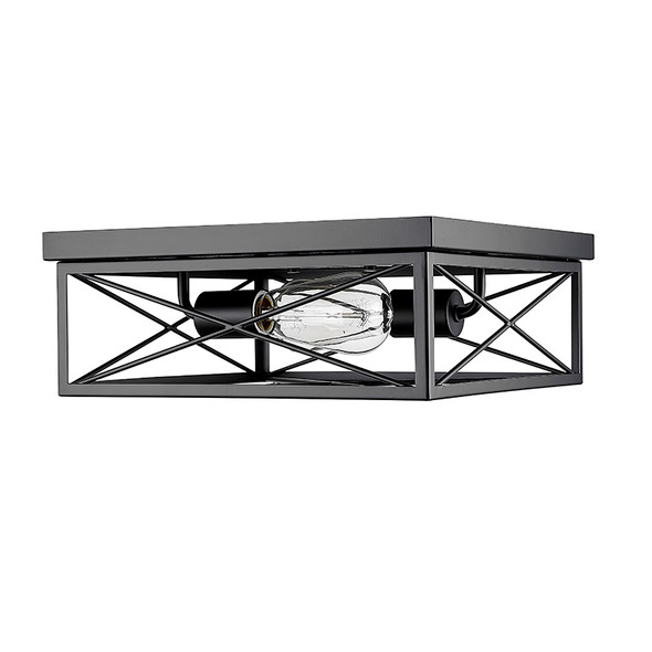 Two Light Flush Mount, Matte Black, 2-Light, Medium (E26) Base, 120V
